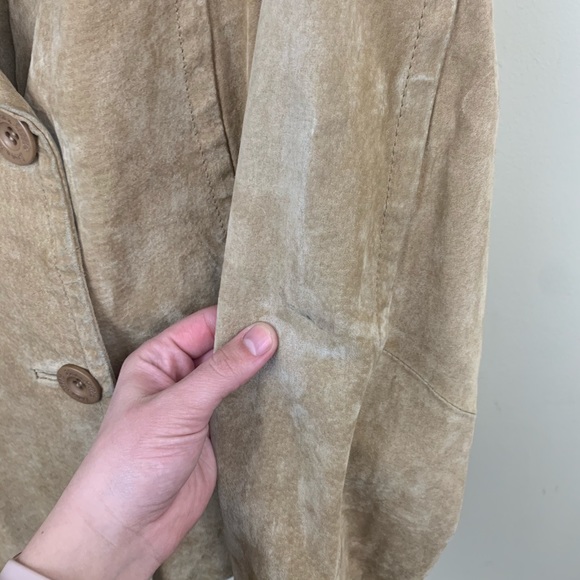 camel brown suede/leather double breasted coat - Picture 6 of 9